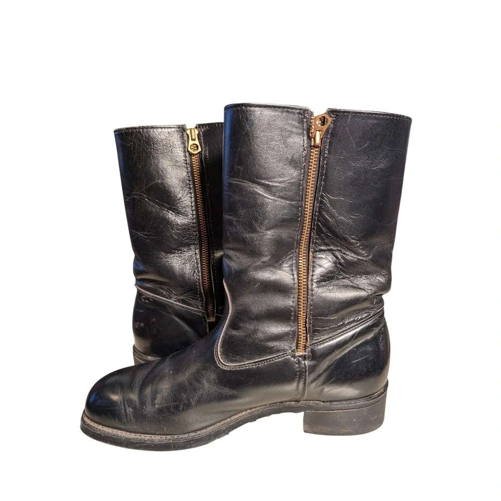 Weinbrenner Vintage Black Leather Side Zip Boots Mens 8.5 E Style 1843 Hypalon